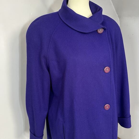 VTG Womens Purple Overcoat Wool Long Winter Trench Large Preppy Old Money ILGWU - Picture 4 of 14